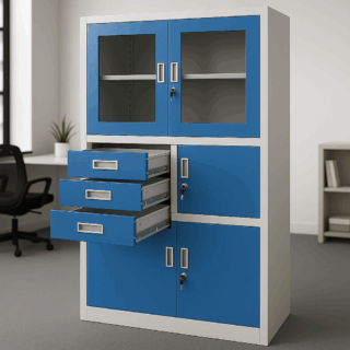 Multipurpose Steel Filing Cabinet – Blue & Grey